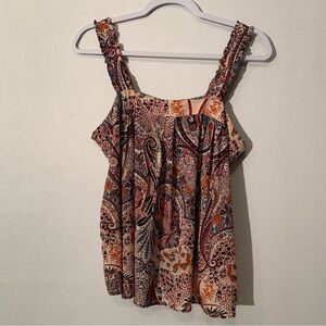 Catherine Malandrino Square Neck  Ruffle Strap Cami In Rose Paisley Size L